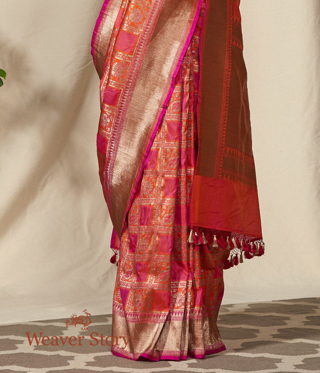 Handwoven_Pink_and_Orange_Antique_Zari_Checks_Banarasi_Patola_Saree_WeaverStory_04