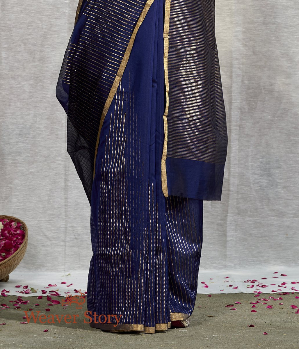 Handwoven_Blue_Merecrised_Cotton_Silk_Saree_with_Zari_Stripes_WeaverStory_04