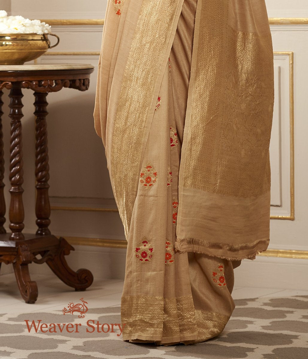Handloom_Beige_Tusser_Georgette_Saree_with_Meenakari_Boota_WeaverStory_04