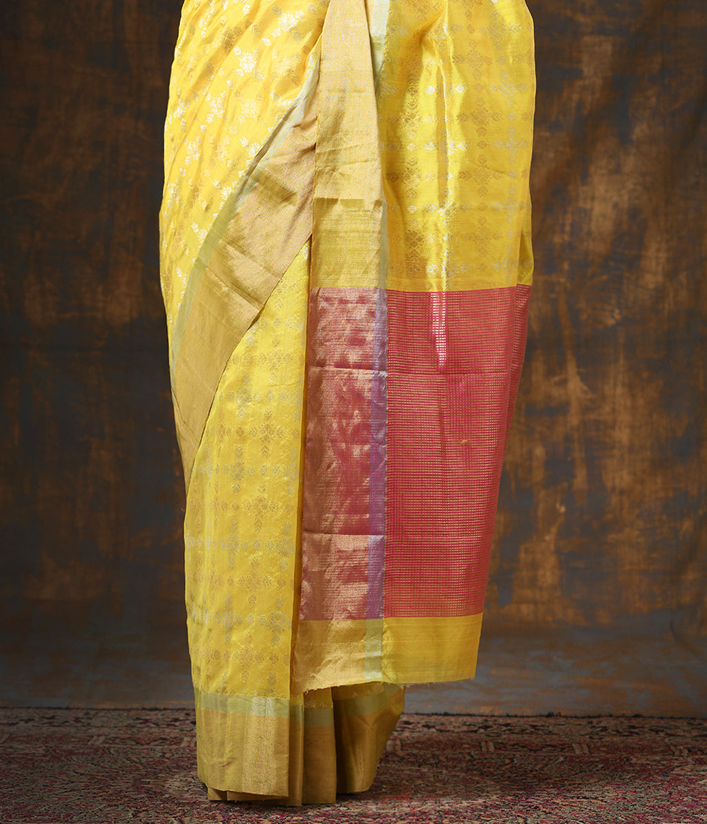 Handloom_Yellow_Chanderi_Silk_Saree_with_Gold_Silver_Zari_Jaal_WeaverStory_04