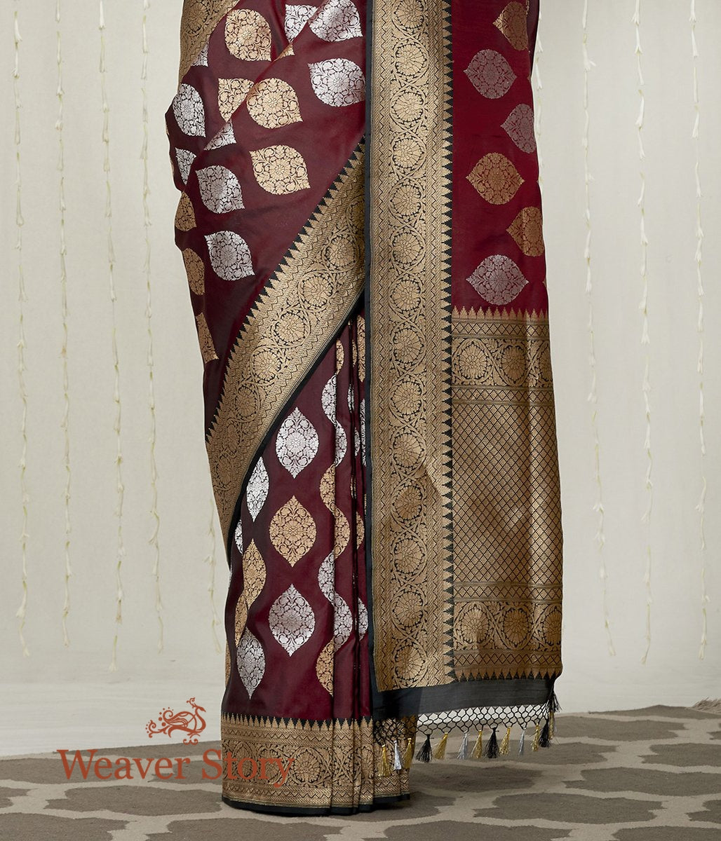 Handloom_Maroon_Sona_Rupa_Kadhwa_Boota_Saree_with_Black_Border_WeaverStory_04