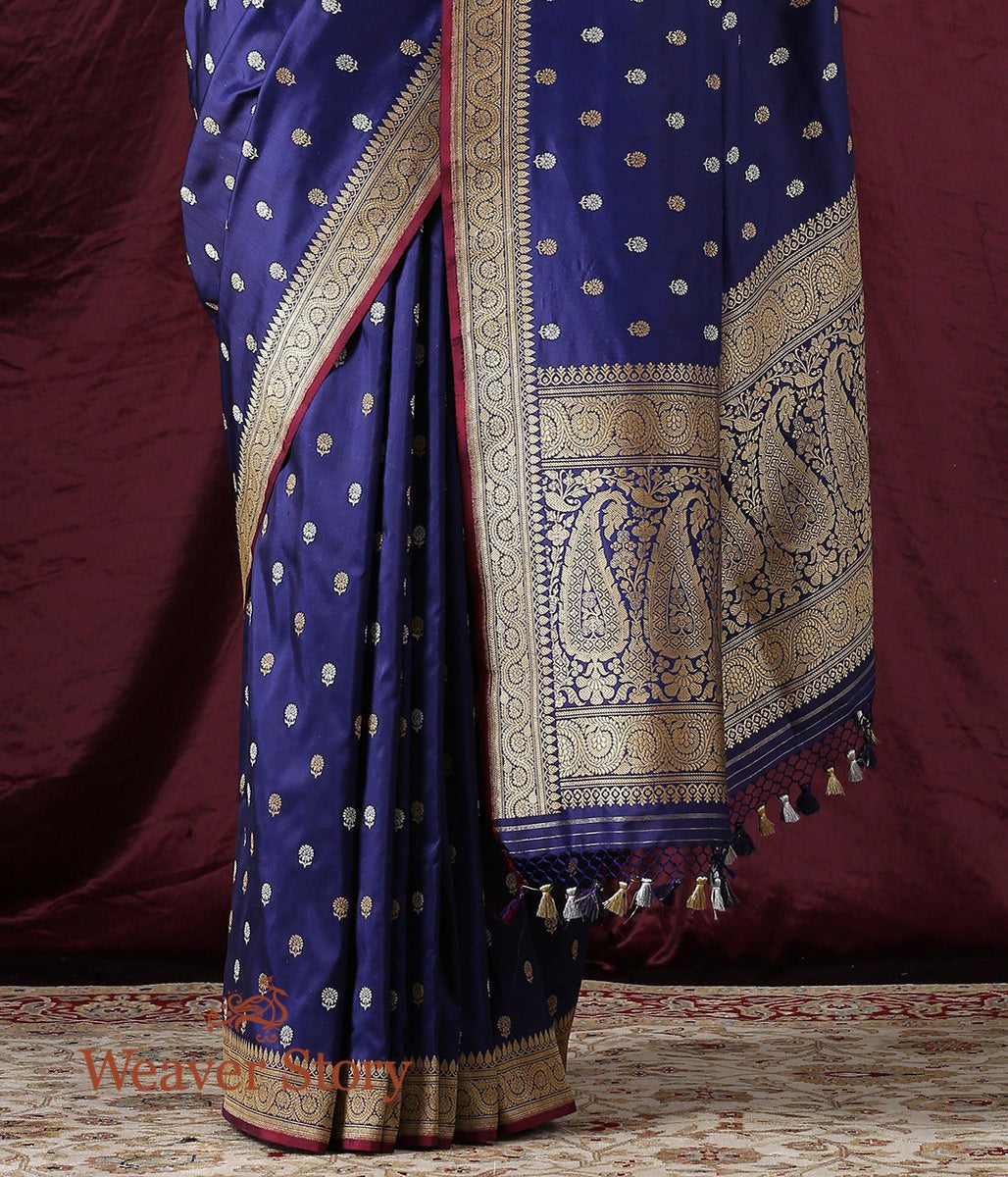 Handwoven_Blue_Kadhwa_Booti_Saree_with_Floral_Border_WeaverStory_04