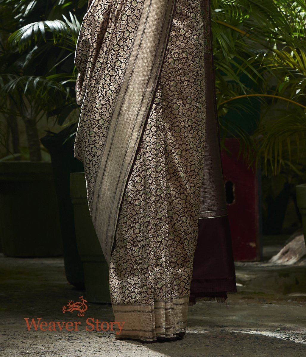 Handwoven_Wine_Kimkhab_Saree_with_Green_Meenakari_WeaverStory_04