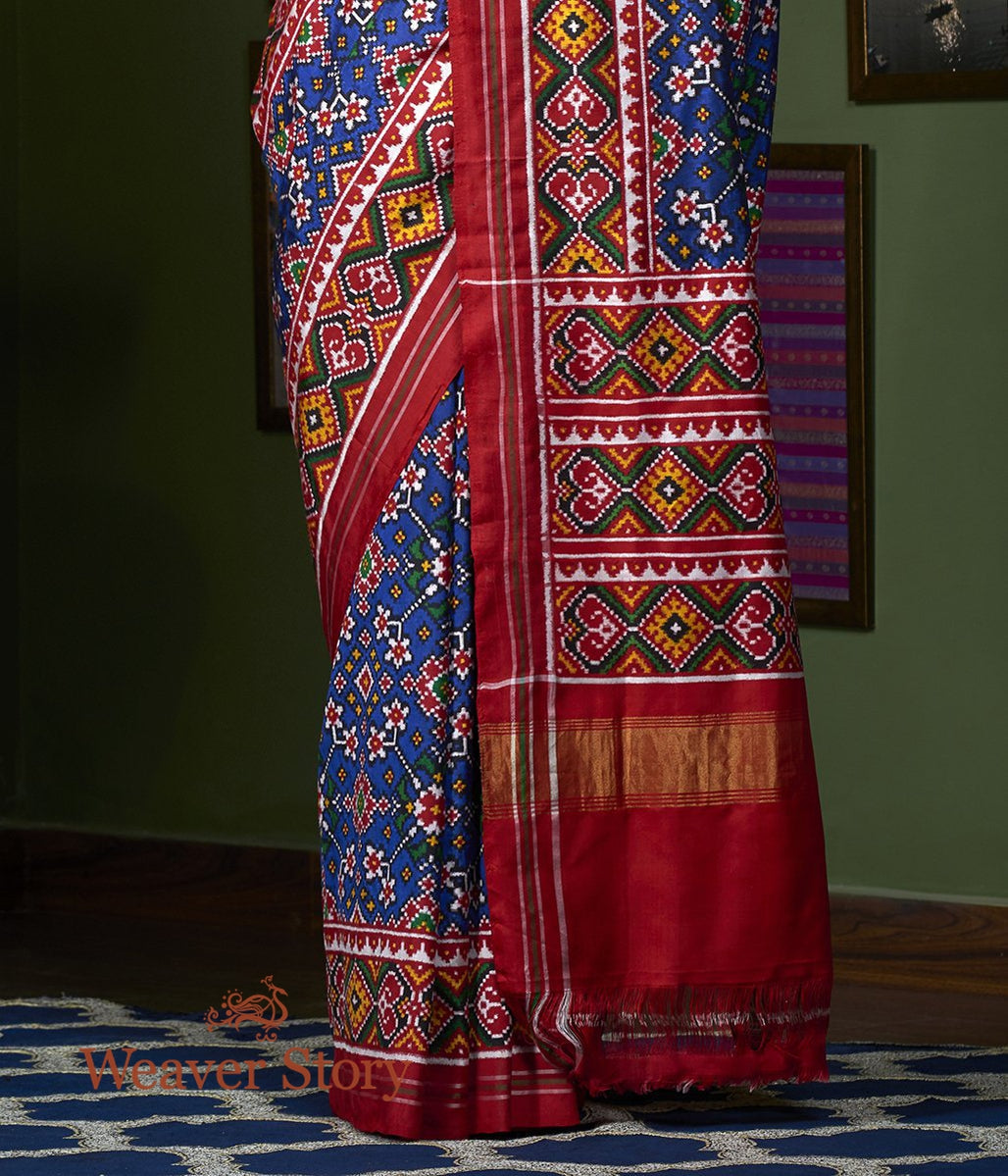 Handwoven_Blue_Navratan_Pattern_Patan_Patola_Saree_WeaverStory_04