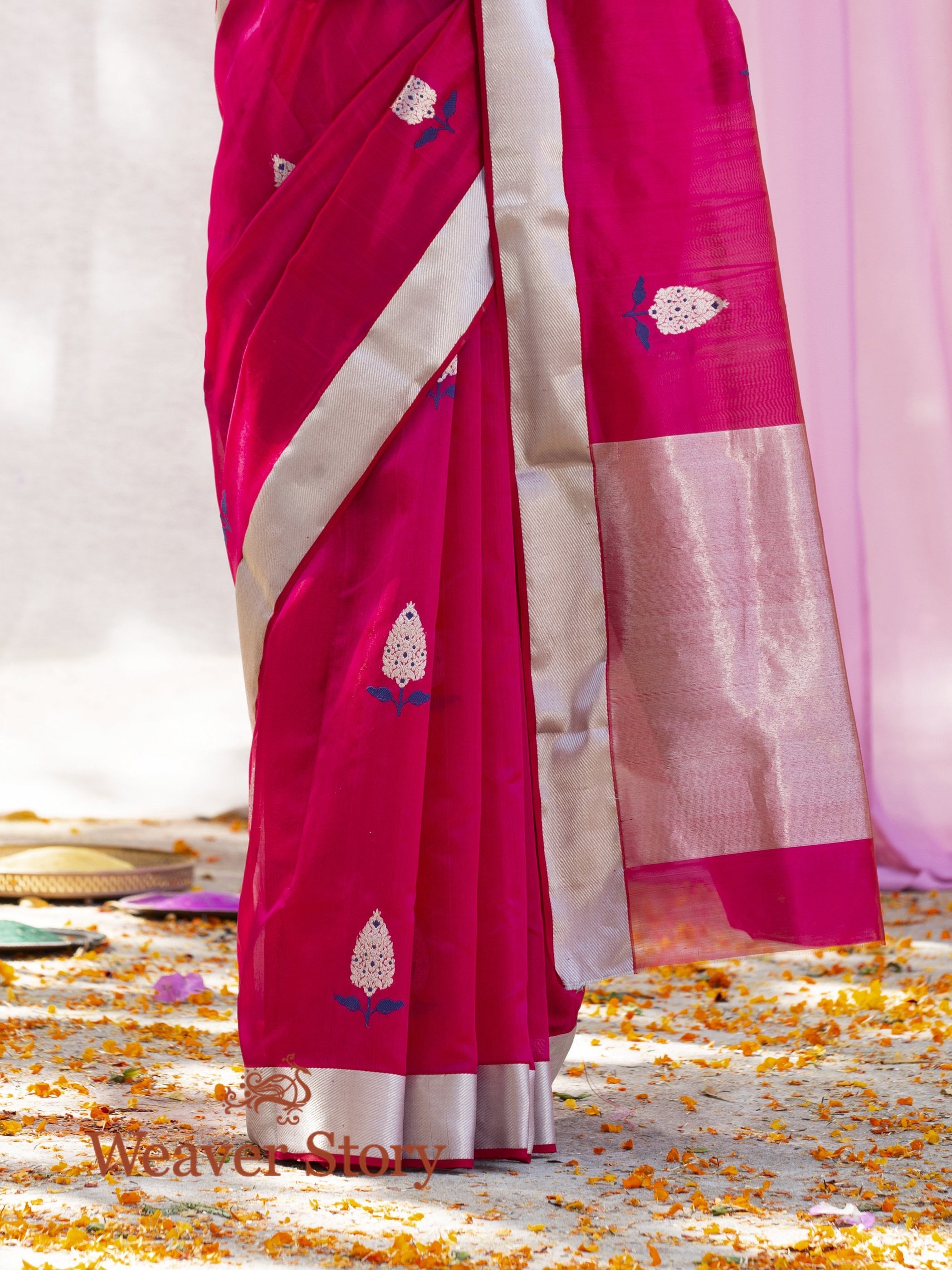 Handwoven_Rani_Pink_Chanderi_Saree_with_Blue_Meenakari_WeaverStory_04