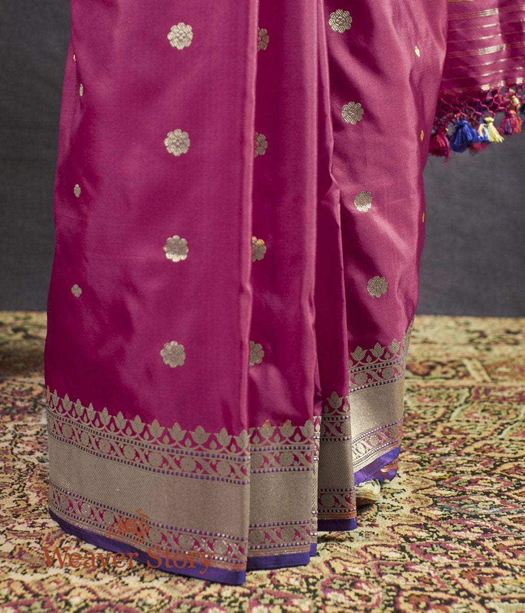 Handloom_Plum_Kadhwa_Booti_Saree_with_Blue_Selvedge_WeaverStory_04