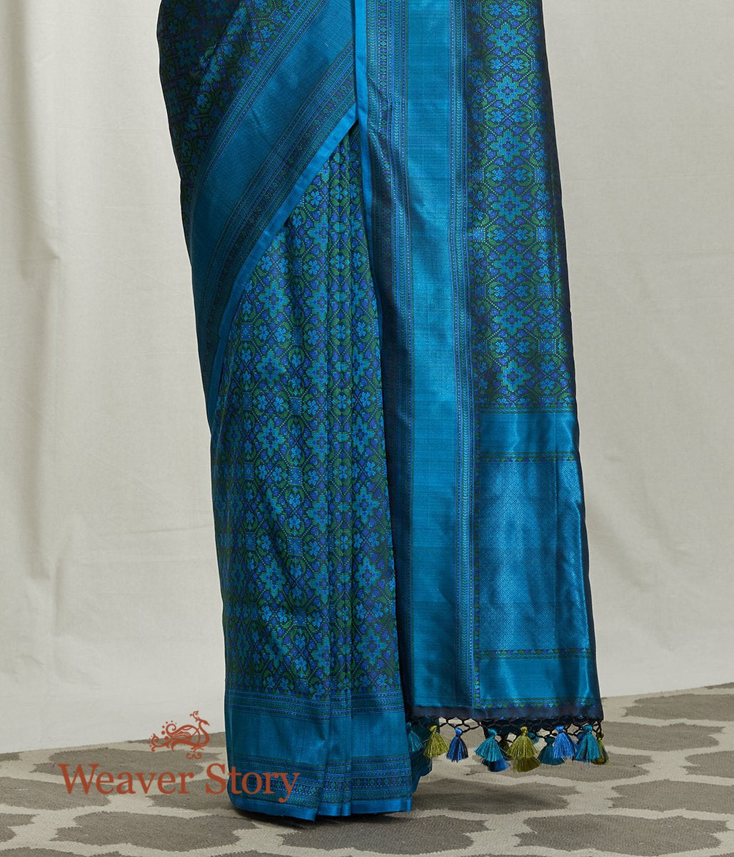 Handwoven_Blue_Green_Reshmi_Jamawar_Saree_WeaverStory_04