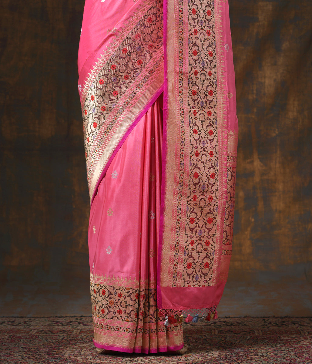Handloom_Pink_Kadhwa_Booti_with_Gold_Zari_and_Meenakari_Border_WeaverStory_04