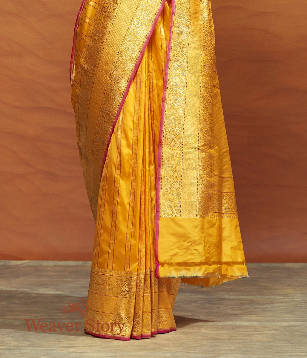 Handloom_Yellow_Katan_Silk_Saree_with_Stripes_WeaverStory_04