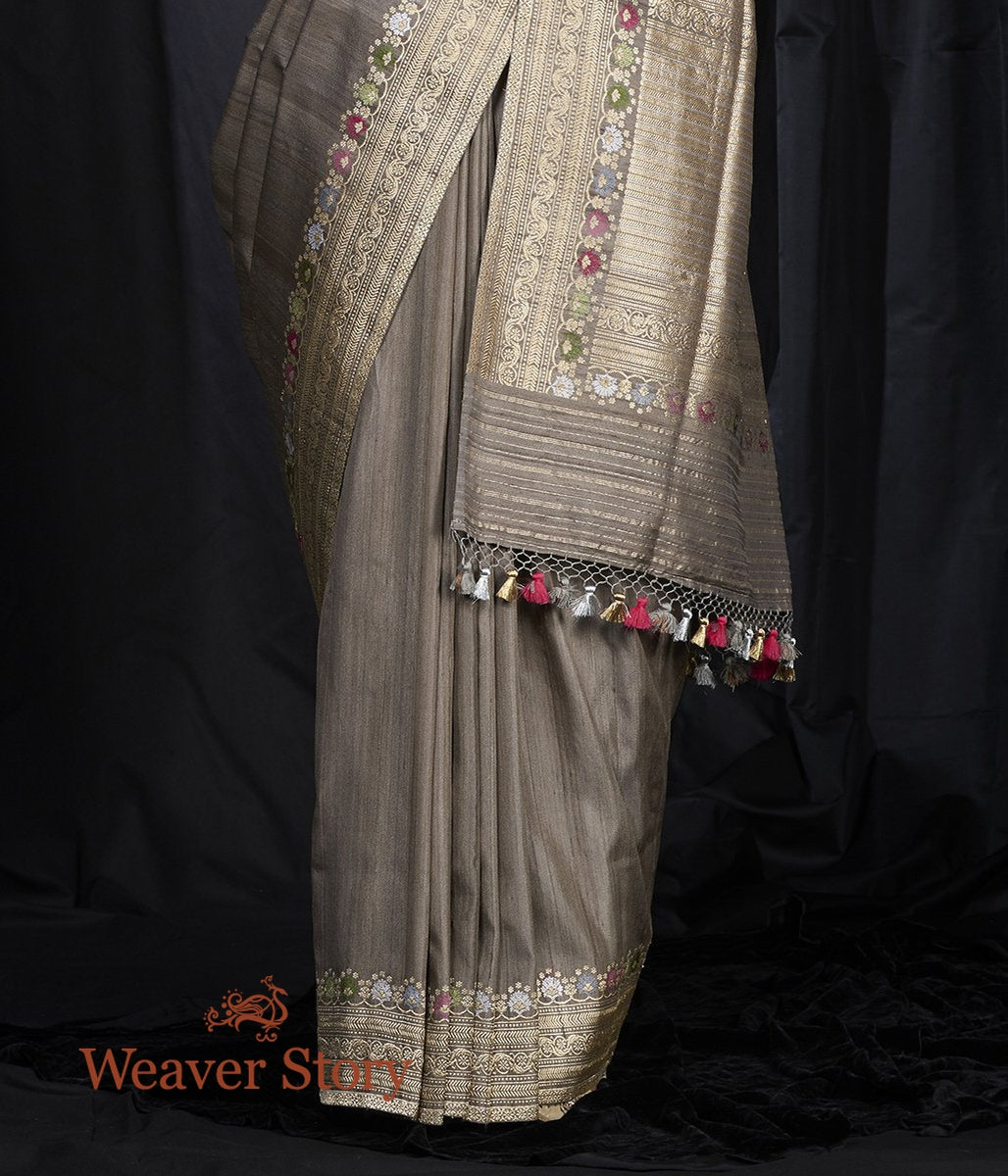 Handwoven_Grey_Tusser_Saree_with_Kadhwa_Meenakari_Border_WeaverStory_04