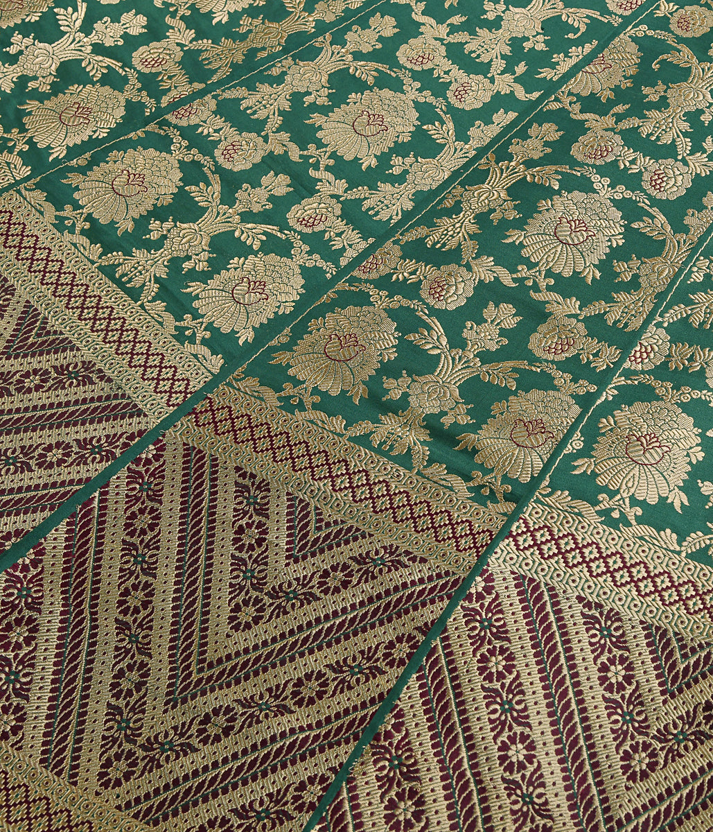 Handwoven_Green_Meenakari_Lehenga_with_Red_Border_WeaverStory_03