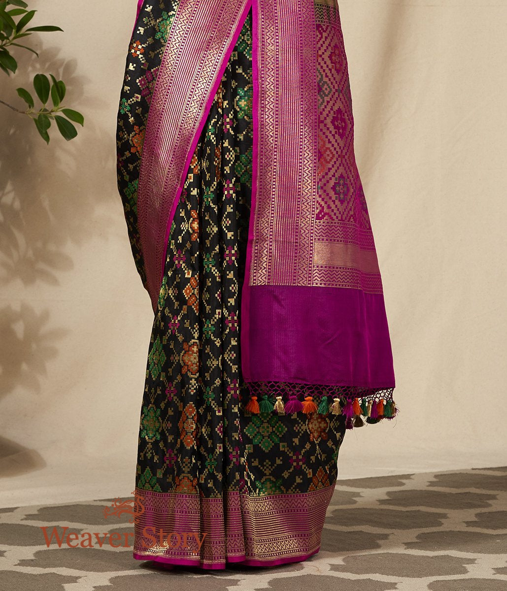 Handwoven_Black_Meenakari_Banarasi_Patola_Saree_with_Purple_Border_WeaverStory_04