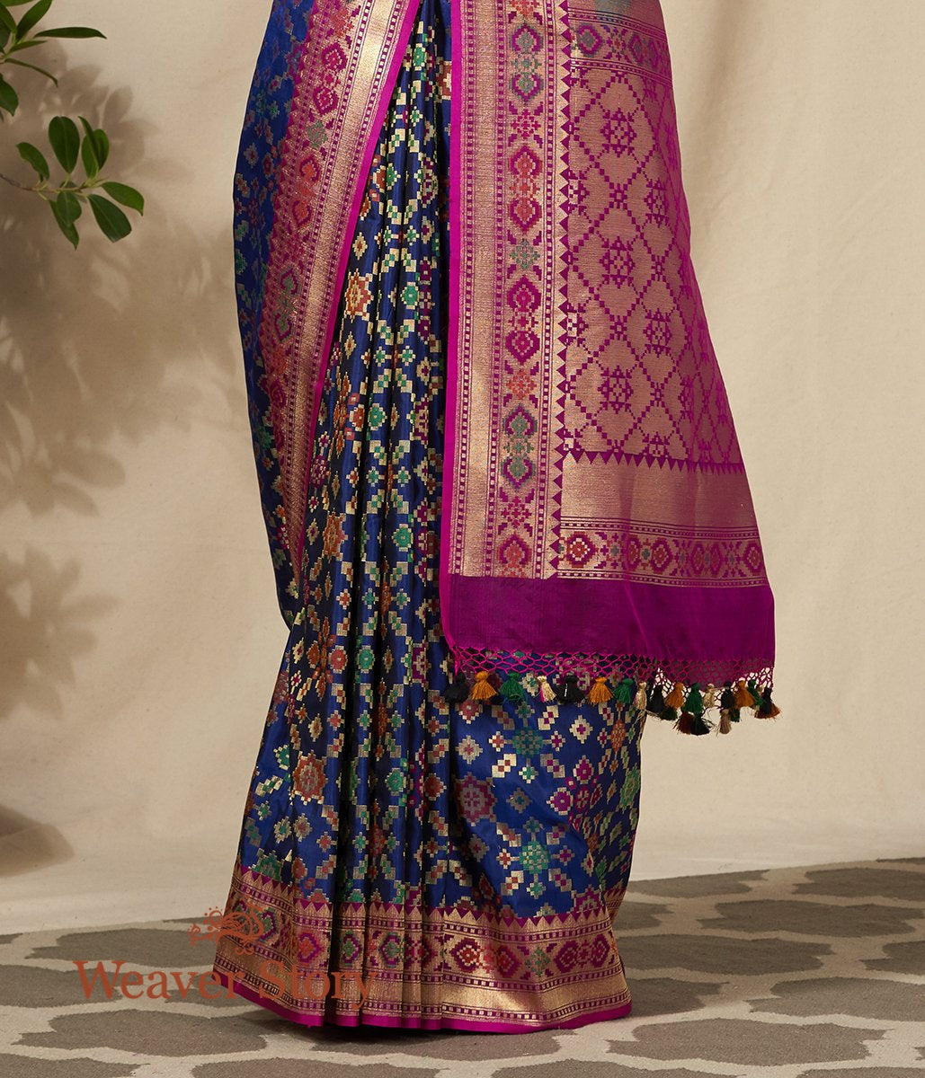 Handwoven_Katan_Cutwork_Banarasi_Patola_Saree_in_Royal_Blue_with_Purple_WeaverStory_04