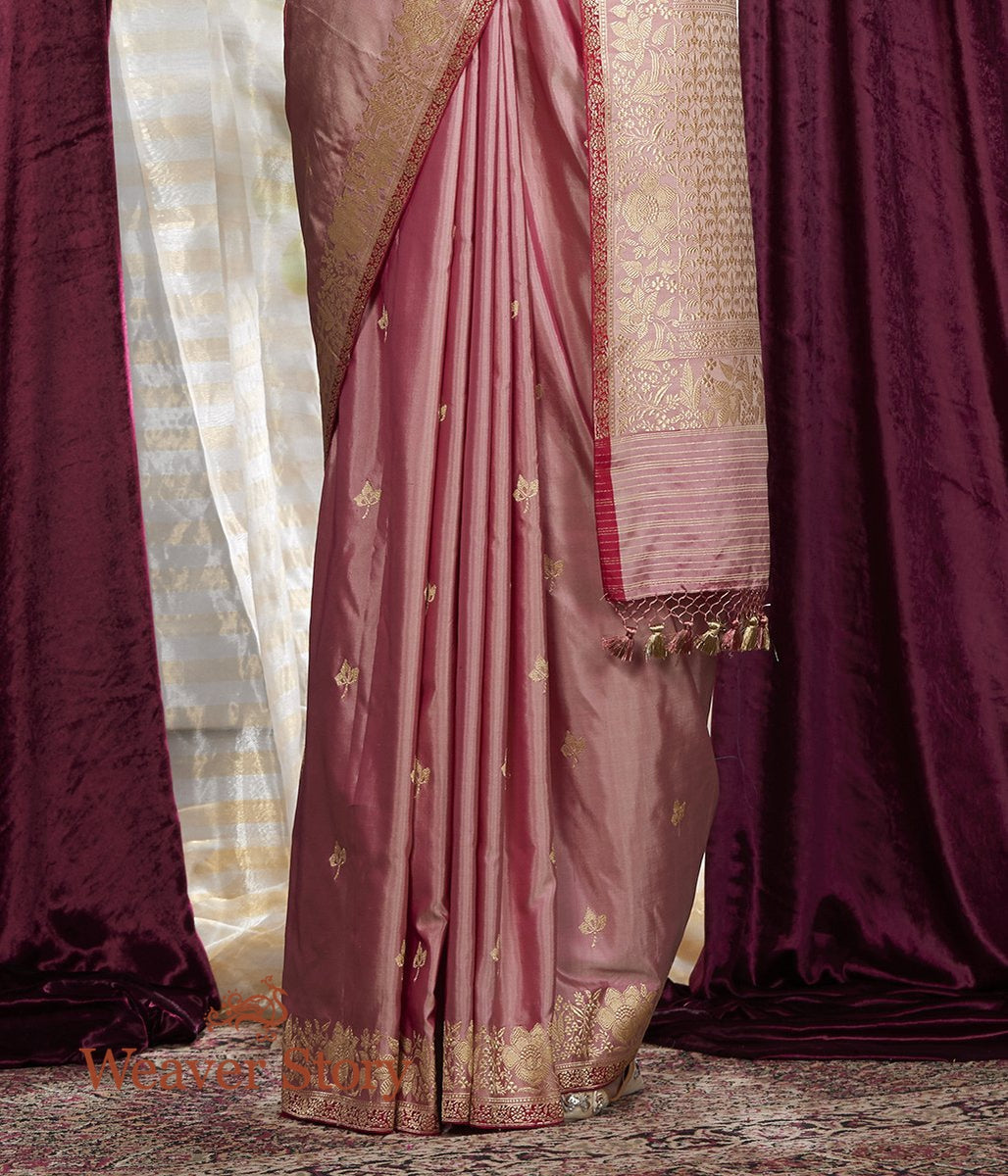 Handwoven_Rose_Pink_Kadhwa_Boota_Saree_with_Floral_Border_WeaverStory_04