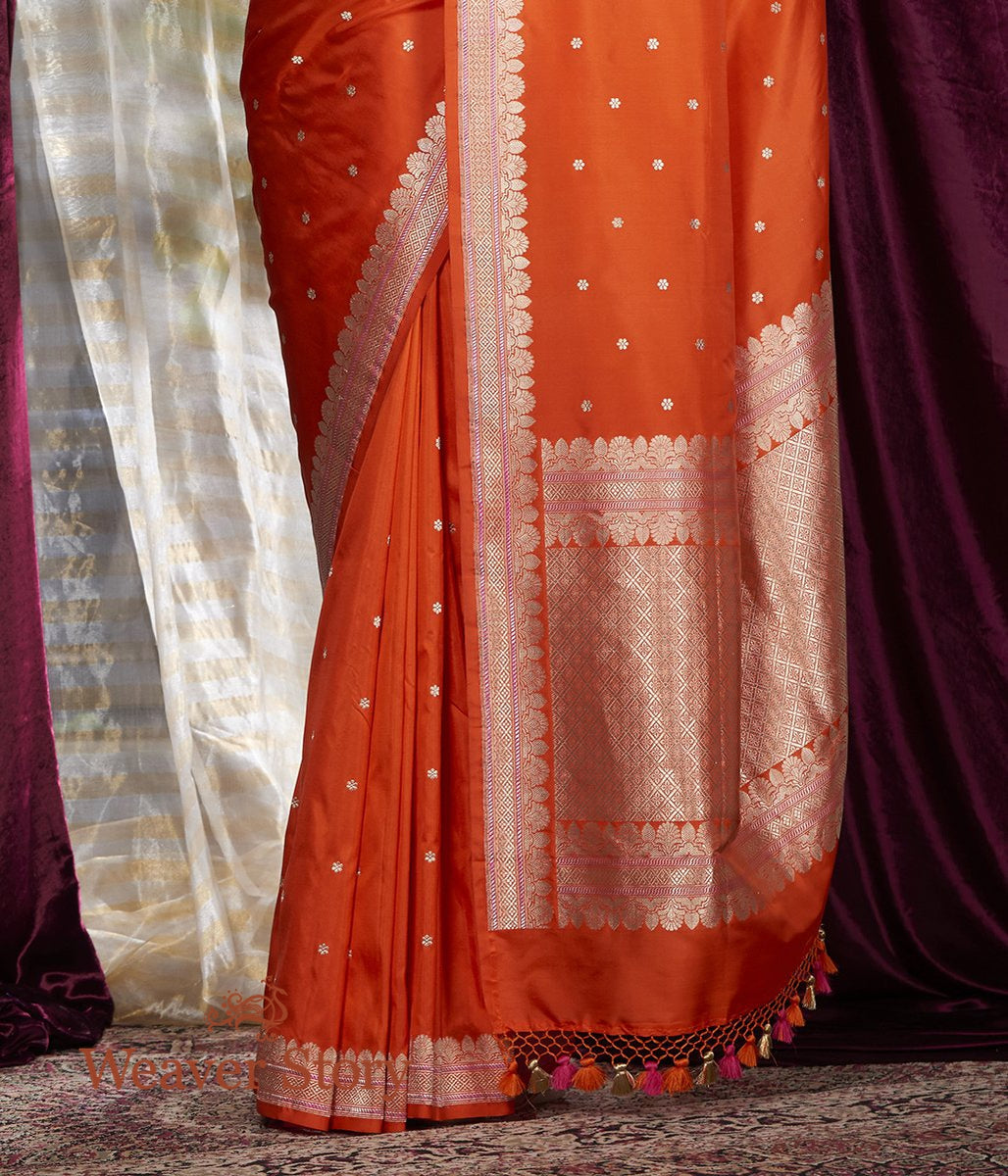 Handwoven_Orange_Kadhwa_Boota_Saree_with_Small_Border_WeaverStory_04