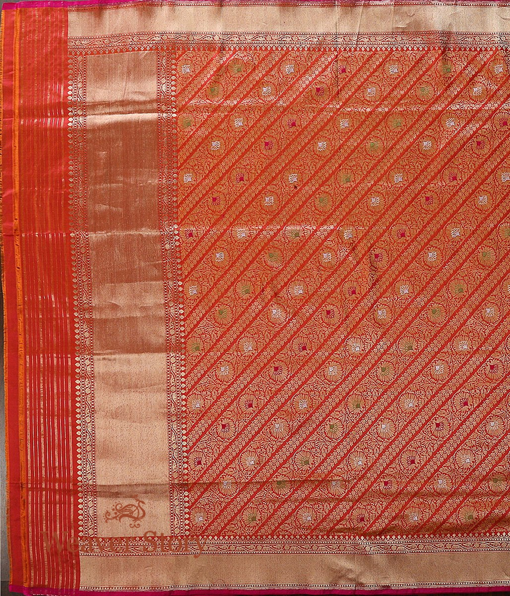 Handloom_Orange_and_Red_Kimkhab_Dupatta_with_Meenakari_WeaverStory_04