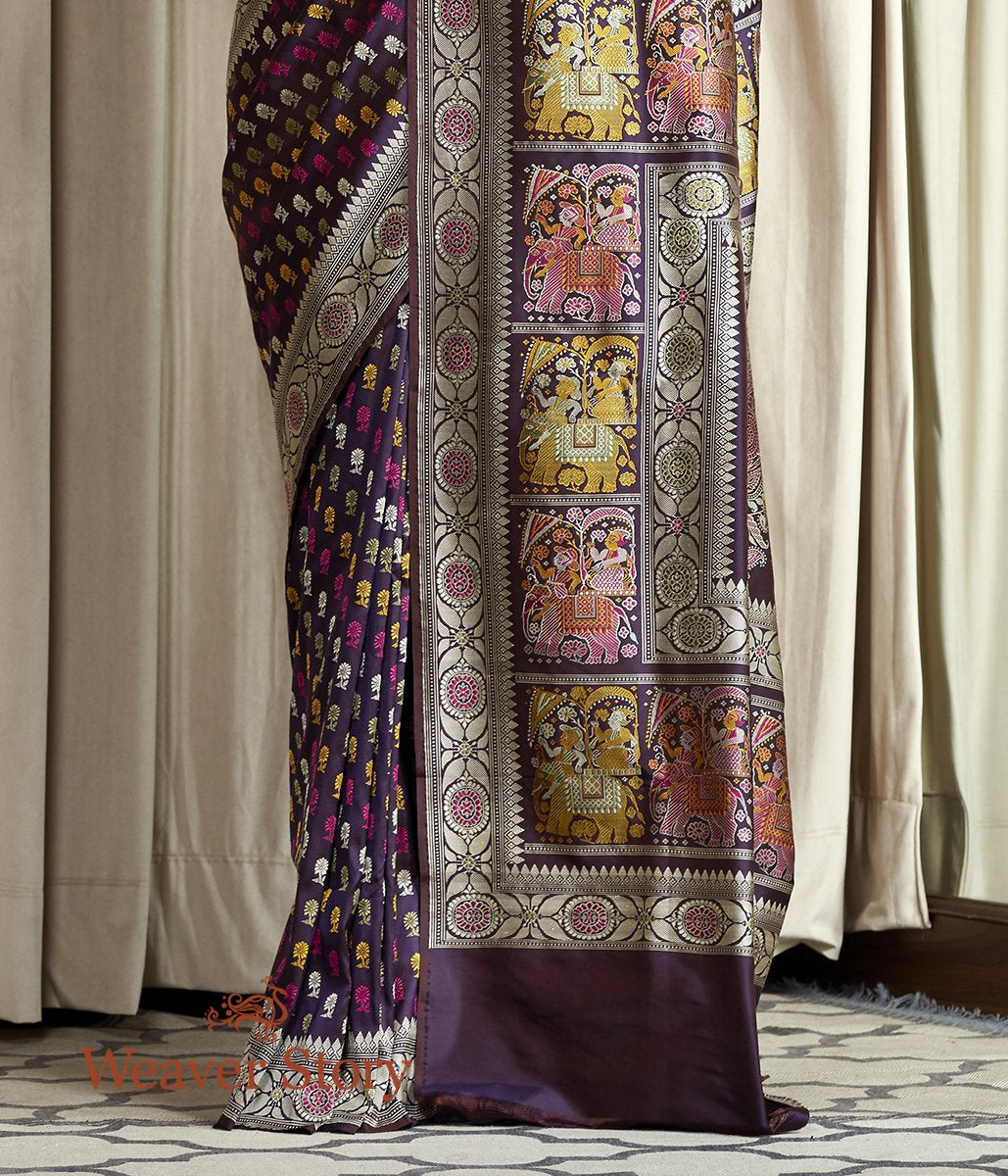 Handwoven_Banarasi_Baluchari_Saree_in_Dark_Purple_with_Elephant_Pallu_WeaverStory_04