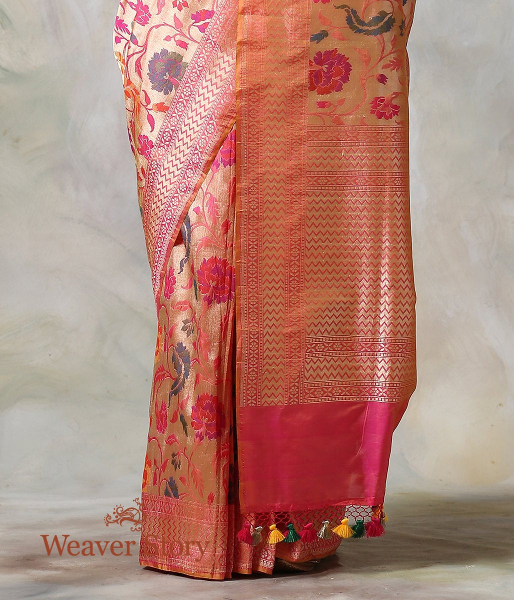 Handwoven_Peach_Floral_Meenakari_Banarasi_Saree_WeaverStory_04