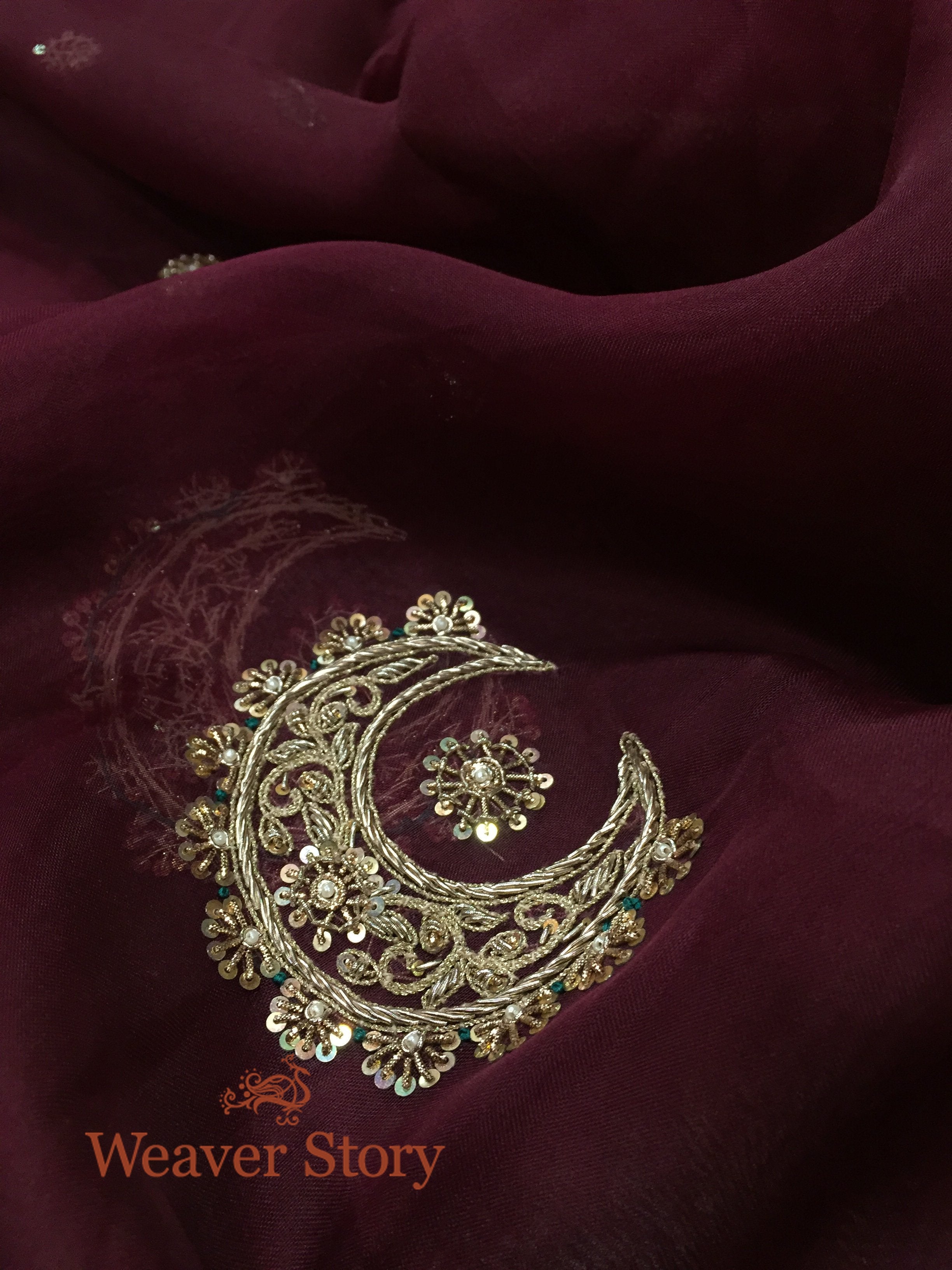 Handloom_Wine_Chaand_Boota_Dupatta_with_Zardozi_Work_WeaverStory_04