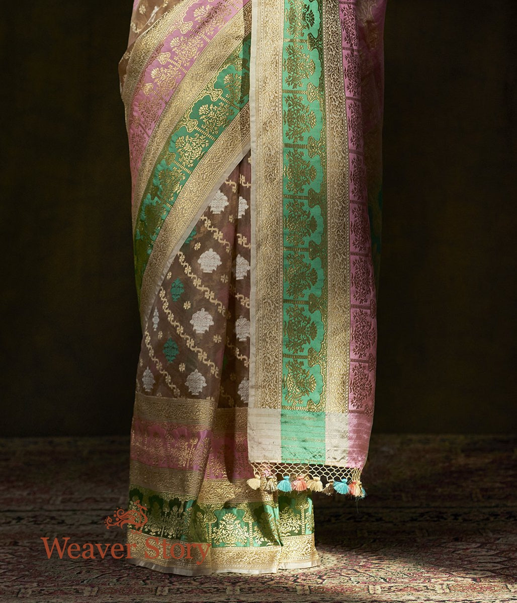 Handwoven_Beige_Kora_Silk_Saree_with_Pink_and_Green_Border_WeaverStory_04