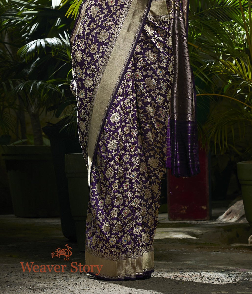 Handloom_Purple_Kadhwa_Jangla_Saree_with_Meenakari_WeaverStory_04