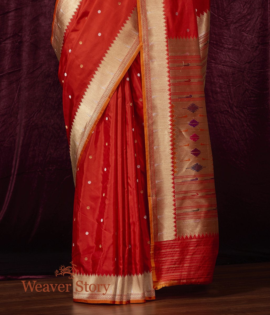 Handloom_Red_Katan_Silk_Saree_with_Paithani_Border_WeaverStory_04