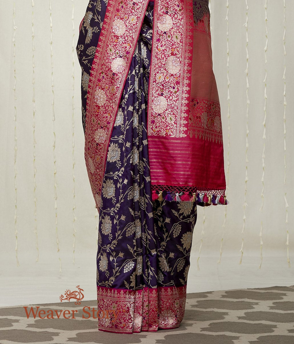 Handwoven_Purple_Heavy_Jangla_Saree_with_Pink_Border_WeaverStory_04