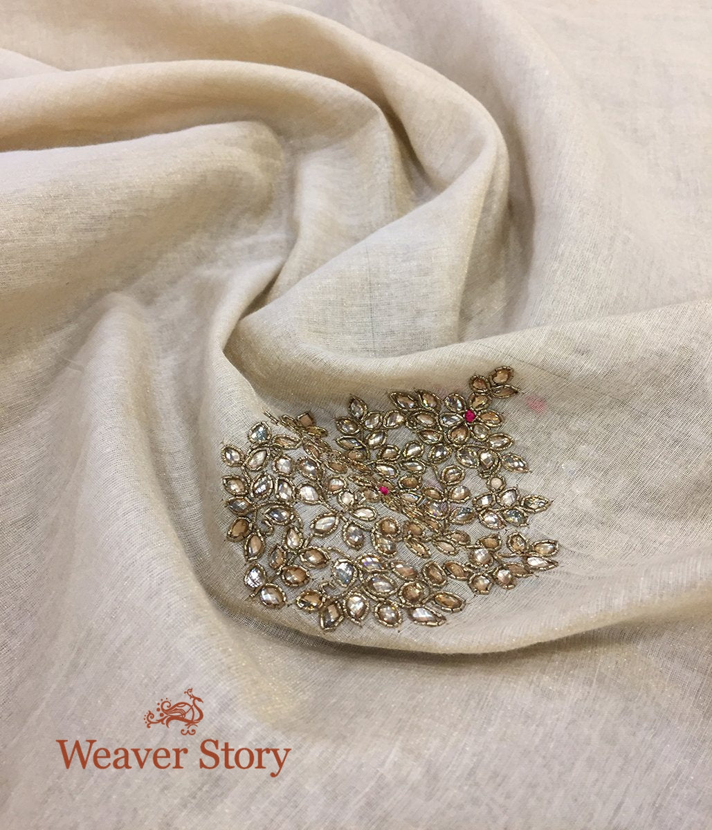 Handloom_Ivory_Cotton_Tissue_Dupatta_with_Zardozi_and_Kundan_work_WeaverStory_04