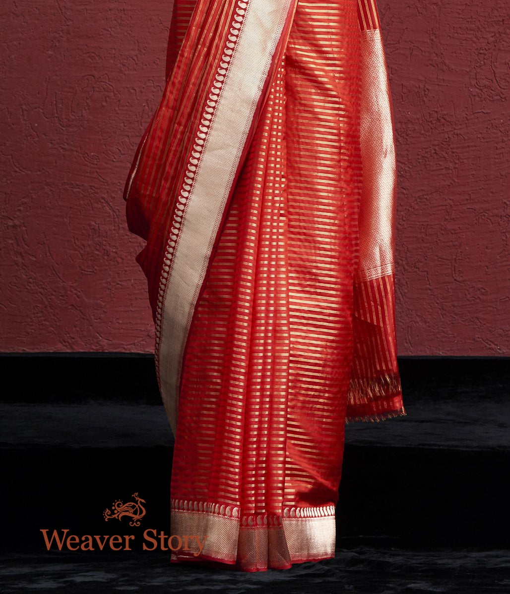 Handloom_Red_Kora_Silk_Banarasi_Saree_with_Ambi_Border_WeaverStory_04