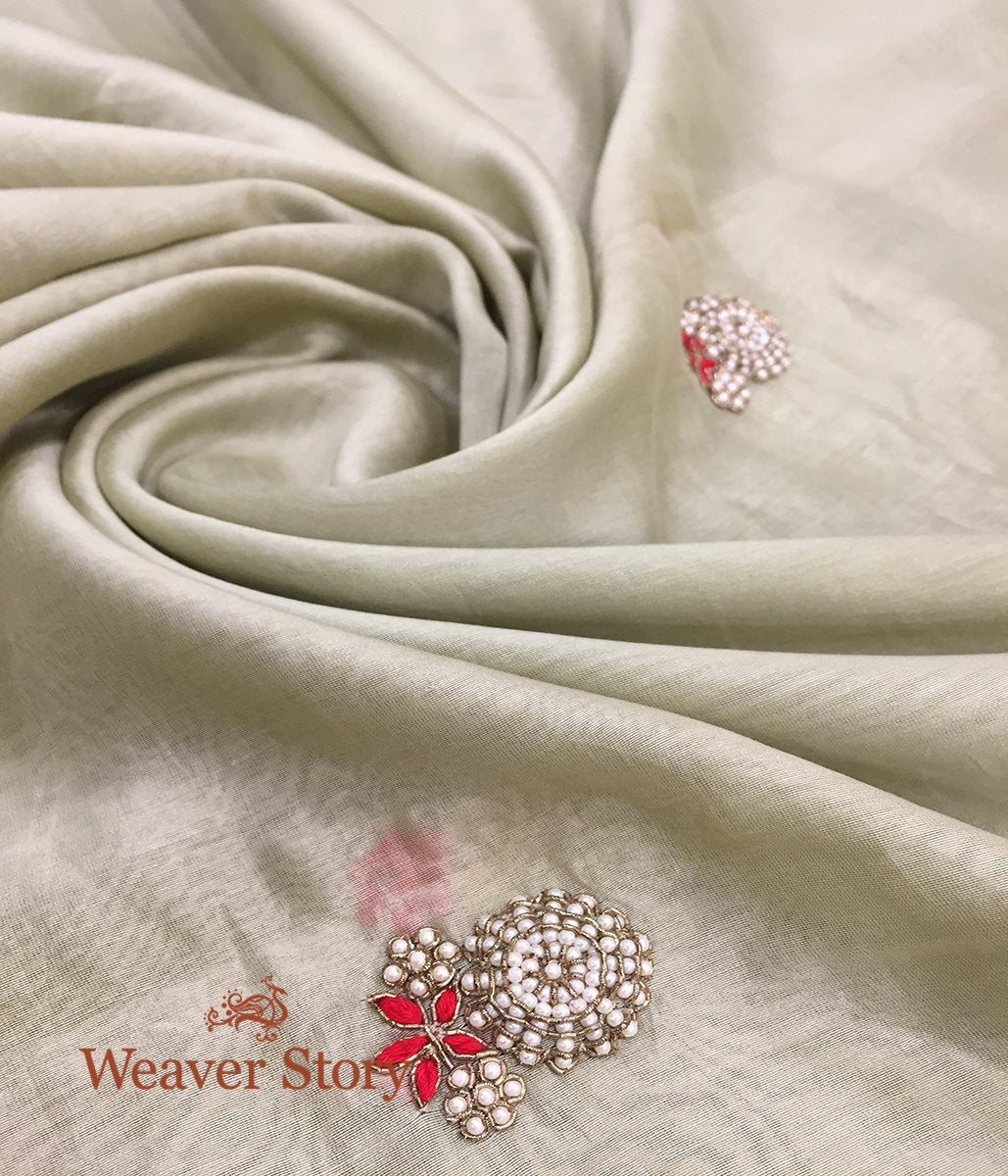 Handloom_Pista_Chanderi_Zardozi_Dupatta_with_Resham_and_Pearls_WeaverStory_04