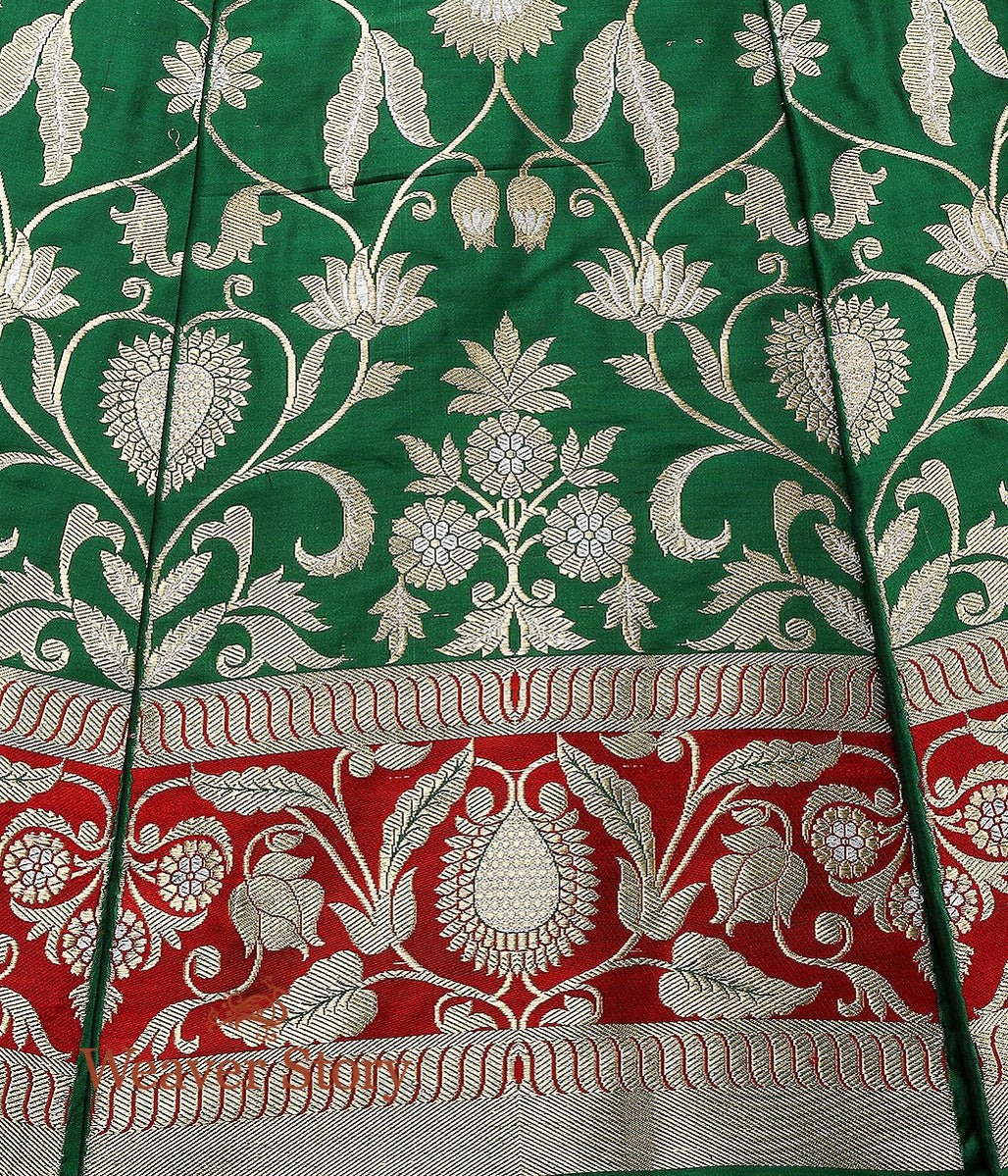 Handloom_Green_Kadhwa_Banarasi_Lehenga_with_Red_Border_WeaverStory_04