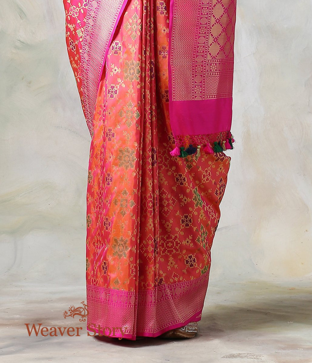 Handloom_Banarasi_Patola_Saree_Orange_with_a_Pink_Border_and_Pallu_WeaverStory_04