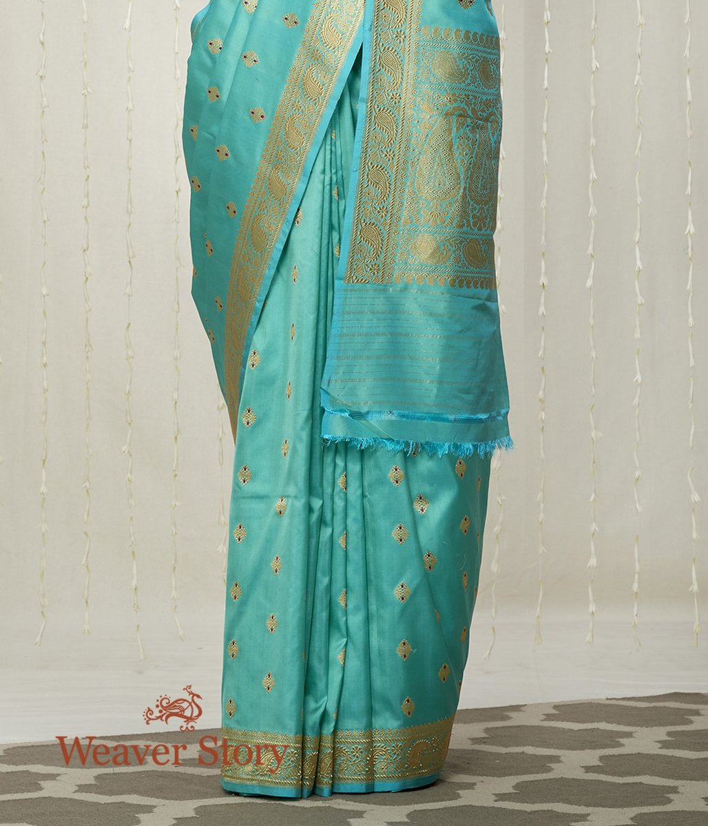 Handwoven_Turquoise_Kadhwa_Booti_Saree_with_Meenakari_WeaverStory_04