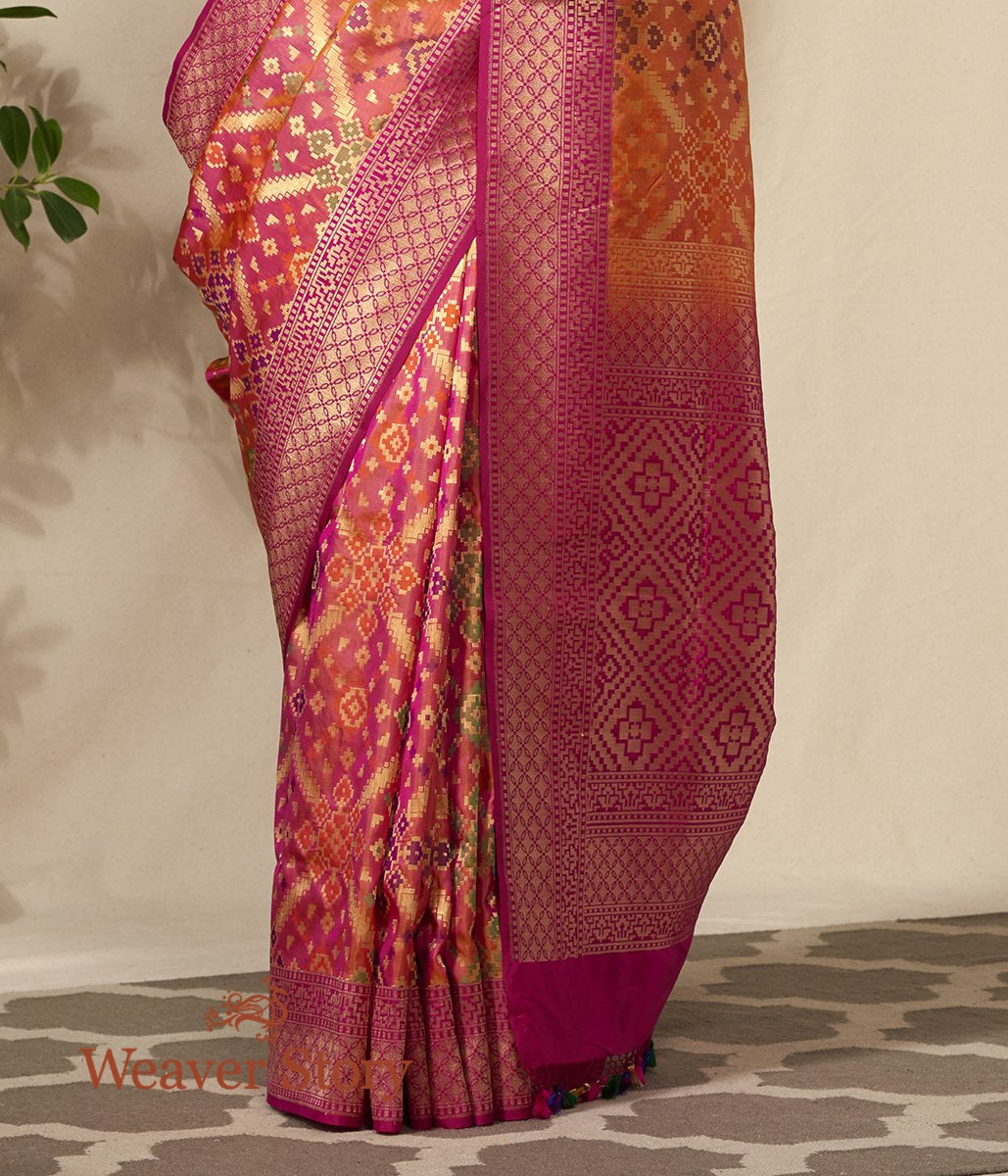 Handwoven_Katan_Cutwork_Banarasi_Patola_in_Orange_and_Pink_Dual_Tone_WeaverStory_04