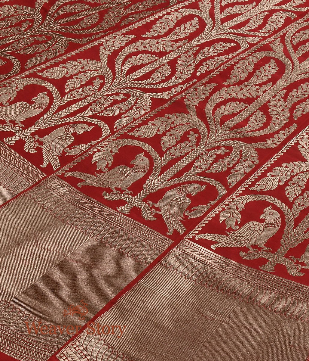 Red_Handloomed_Kadhwa_Banarasi_Silk_Lehenga_with_Parrots_WeaverStory_06