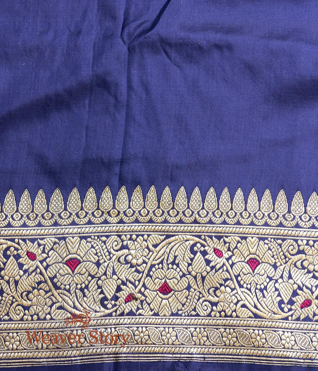 Handwoven_Dark_Blue_Fine_Zari_Katan_Jangla_Saree_WeaverStory_05