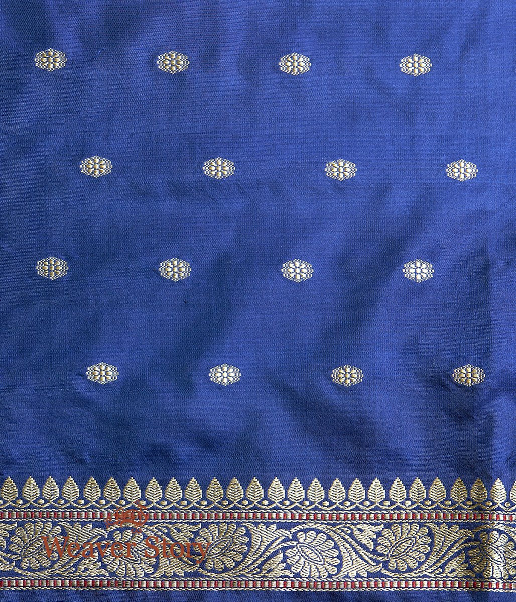 Handloom_Mustard_Kadhwa_Booti_Saree_with_Blue_Border_WeaverStory_05