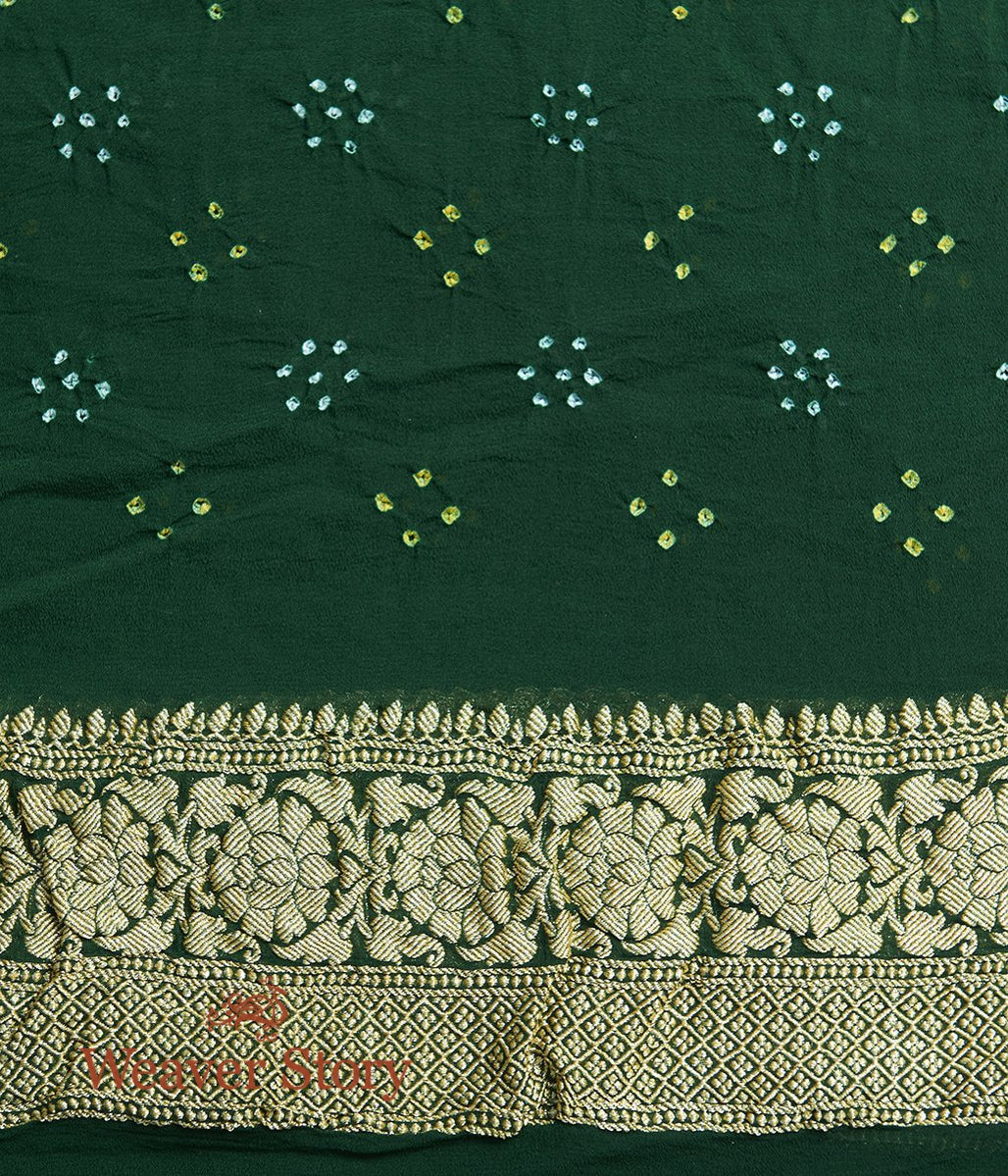 Handwoven_Bottle_Green_Banarasi_Bandhej_Saree_WeaverStory_05