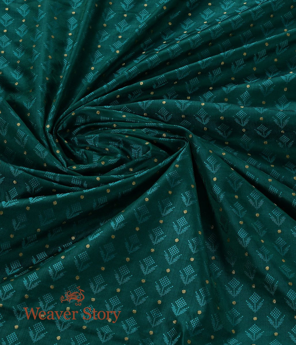 Handloom_Jade_Green_Tanchoi_Fabric_with_Zari_Booti_WeaverStory_05