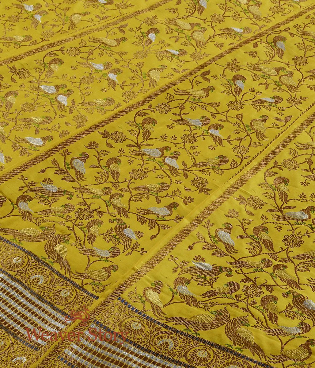 Handloom_Yellow_Meenakari_Silk_Banarasi_Lehenga_with_Parrots_WeaverStory_05