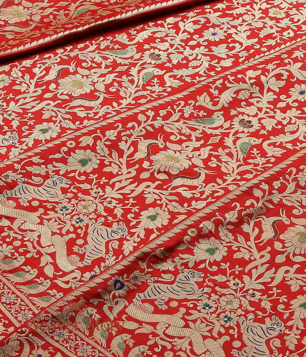 Red_Handloom_Katan_Silk_Banarasi_Shikargah_Lehenga_WeaverStory_06