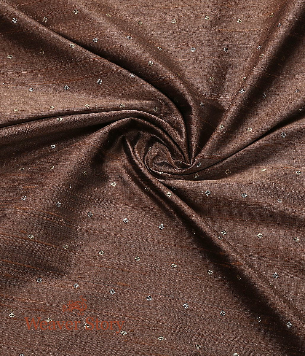 Handloom_Brown_Tusser_Zari_Booti_Fabric_WeaverStory_05