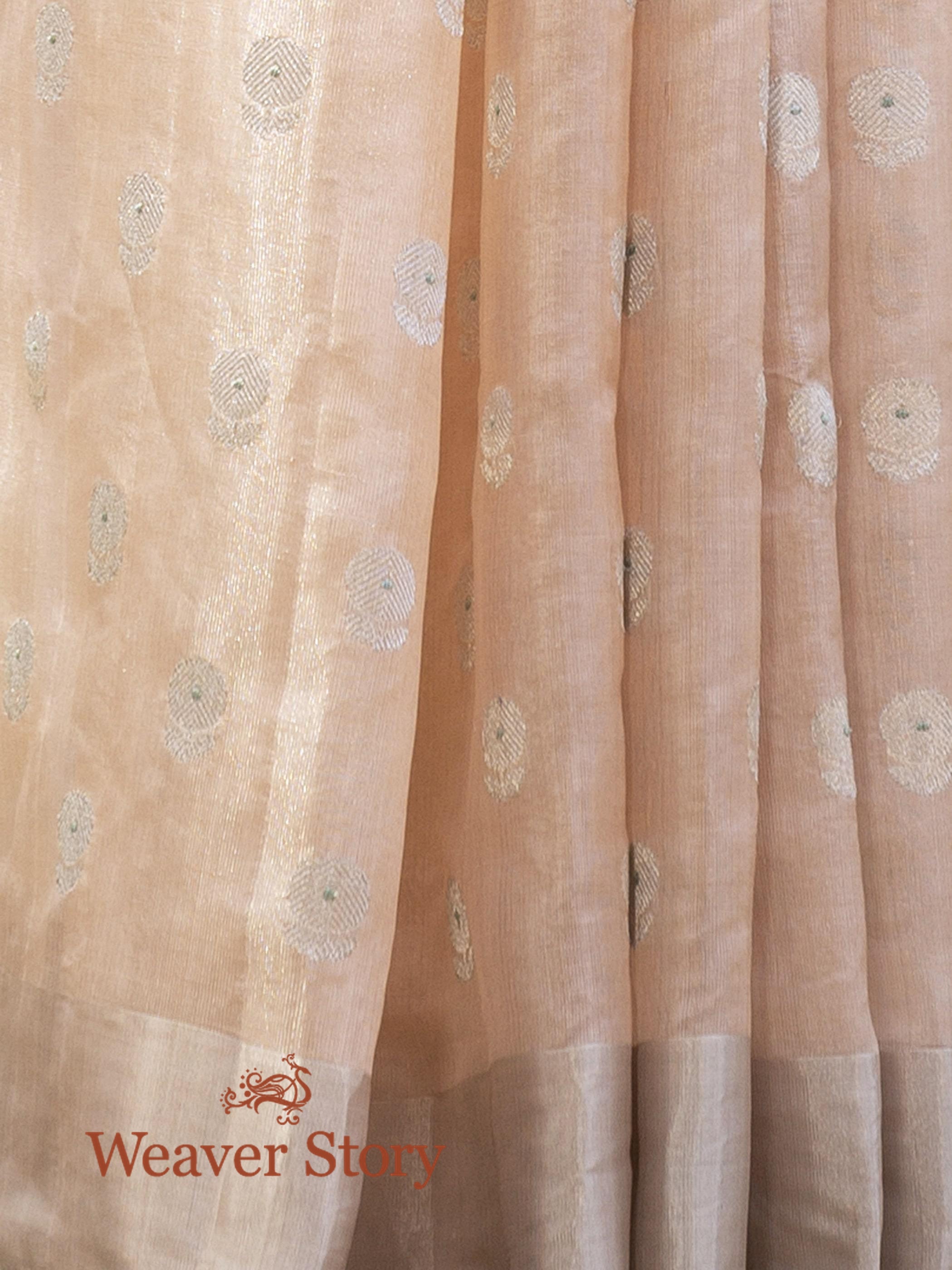 Handwoven_Peach_Silver_Tissue_Saree_with_Zari_Booti_WeaverStory_05