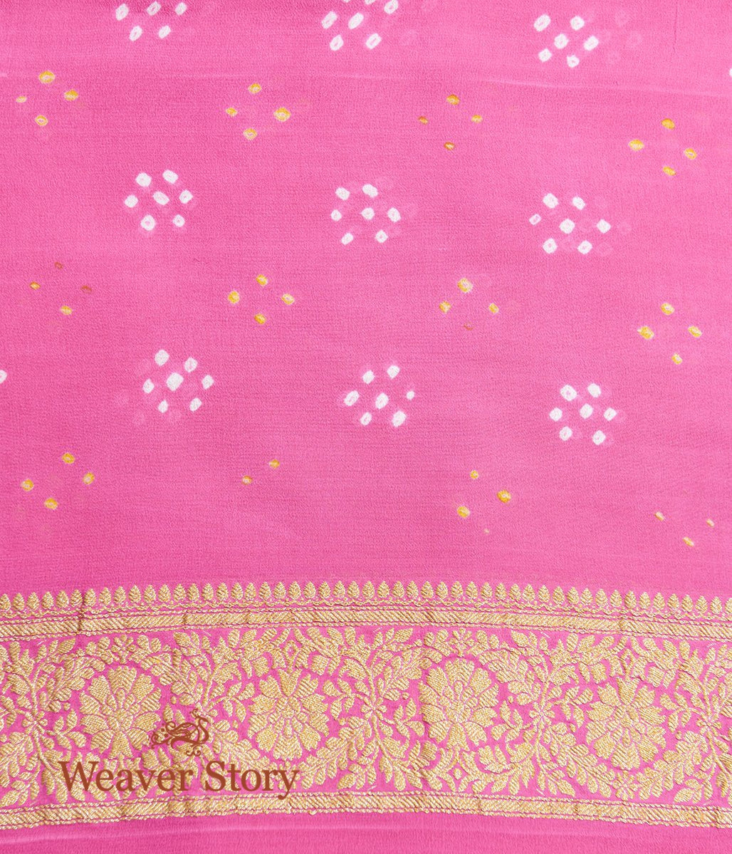 Handloom_Cuwork_Pink_Banarasi_Bandhej_Saree_with_Yellow_Border_WeaverStory_05