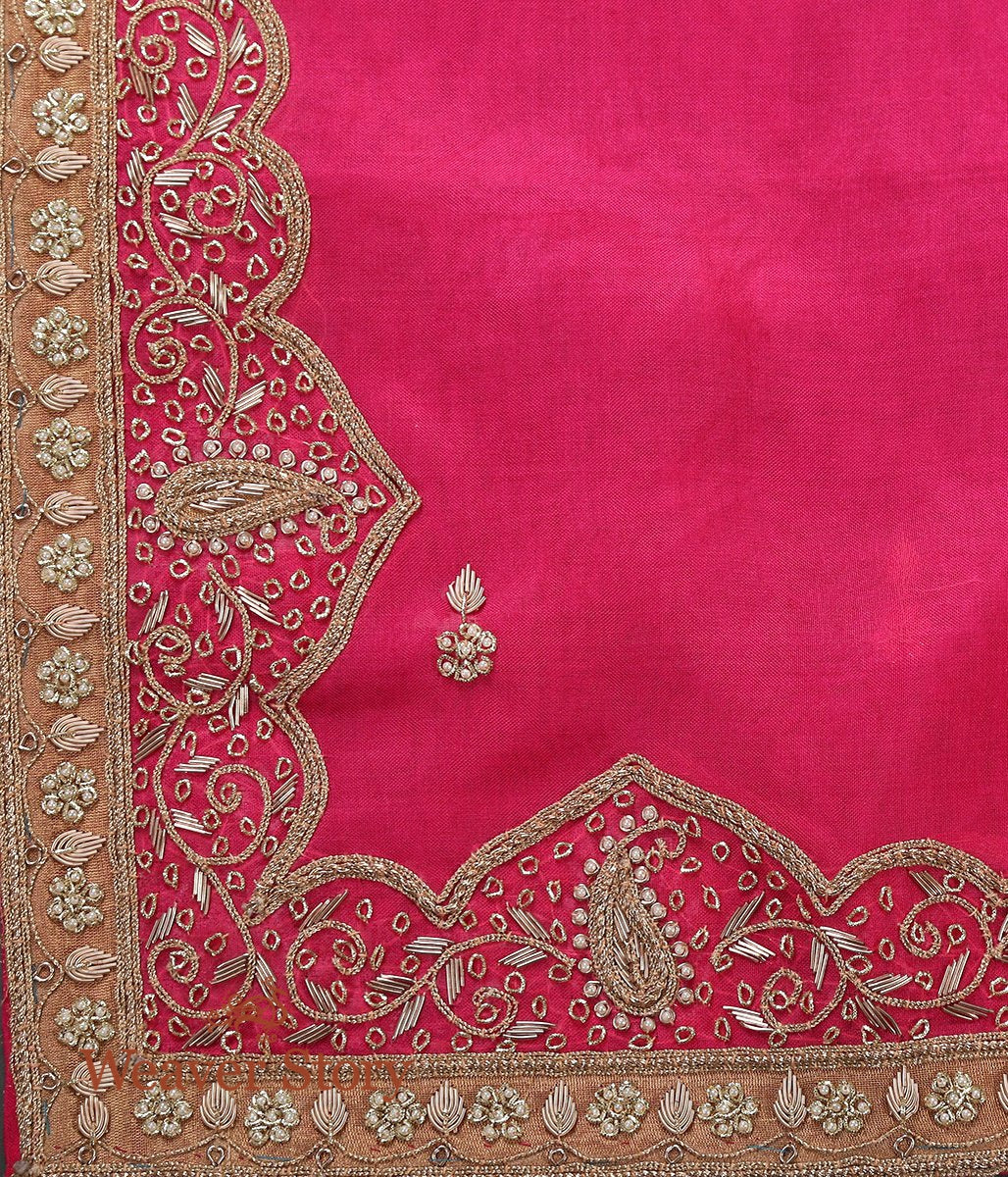 Hot_Pink_Zardozi_Work_Dupatta_with_Mughal_Border_WeaverStory_05