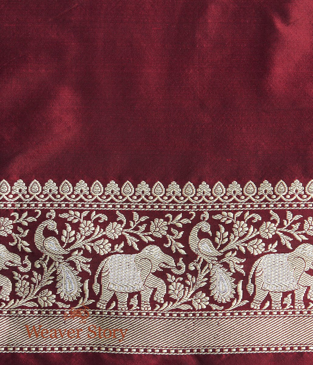 Handwoven_Maroon_Kadhwa_Shikargah_Saree_with_Silver_Zari_Border_WeaverStory_05