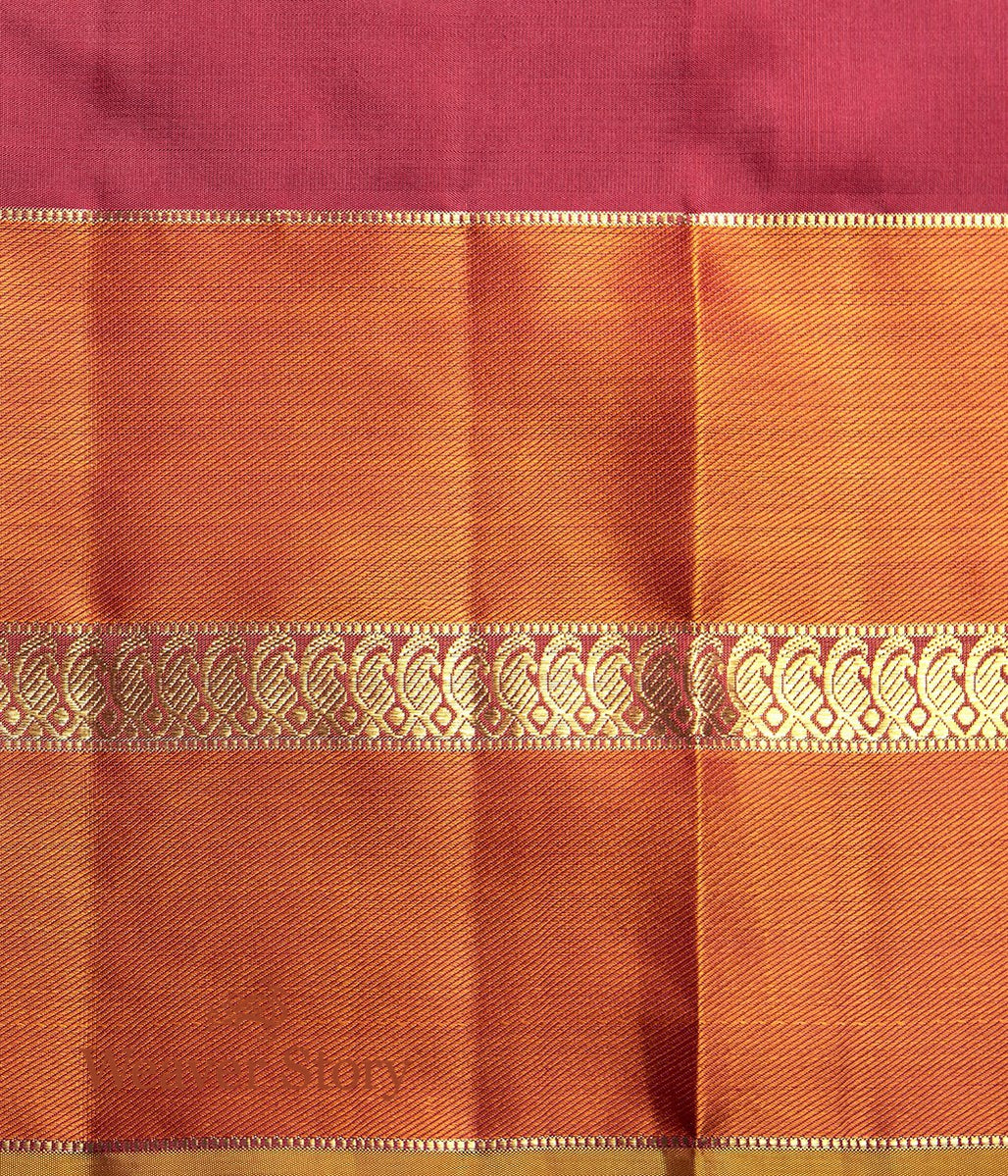 Handwoven_Maroon_Plain_Kanjivaram_Orange_Broad_Border_WeaverStory_05
