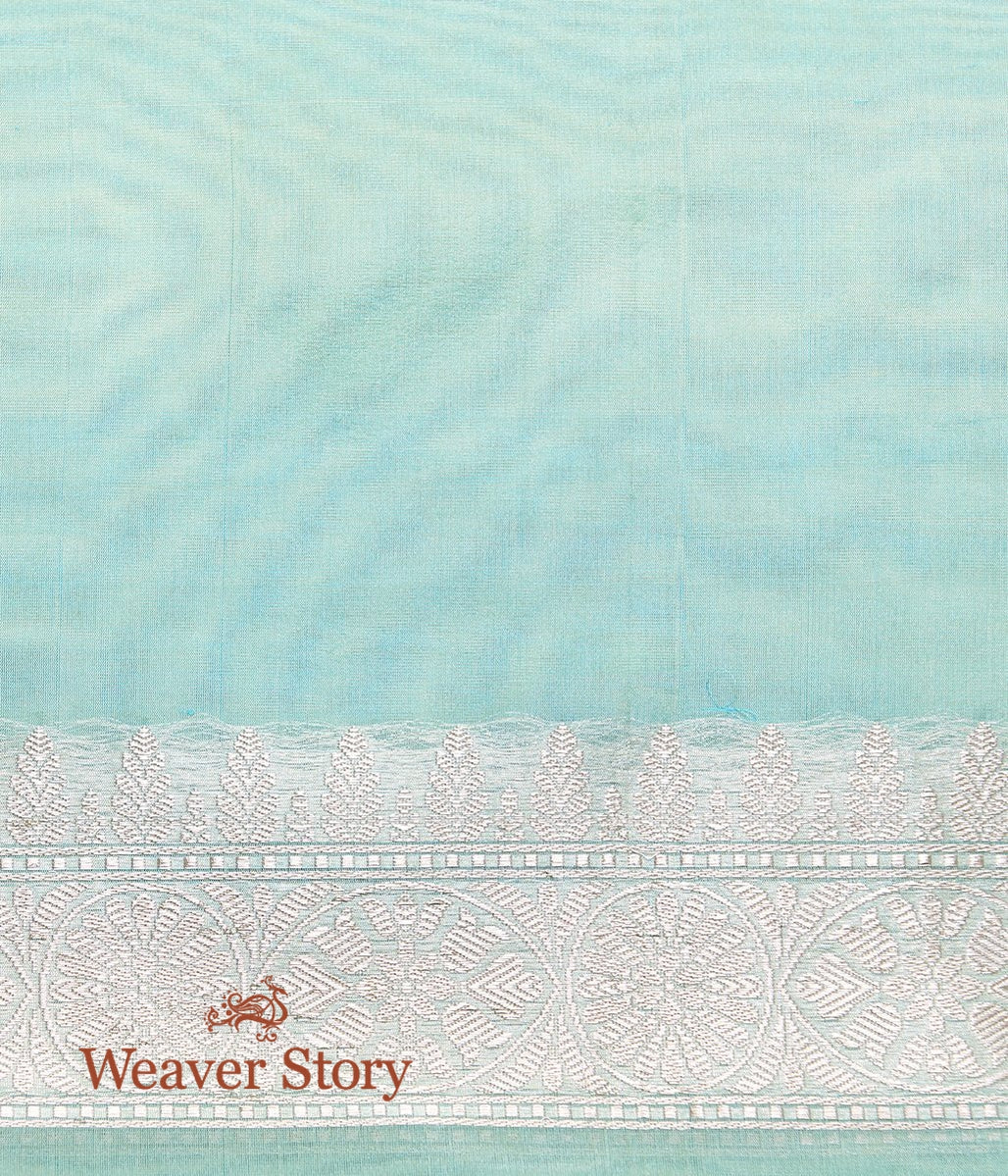 Handwoven_Sea_Green_Kora_Saree_with_Paisley_and_Turquoise_Selvedge_WeaverStory_05