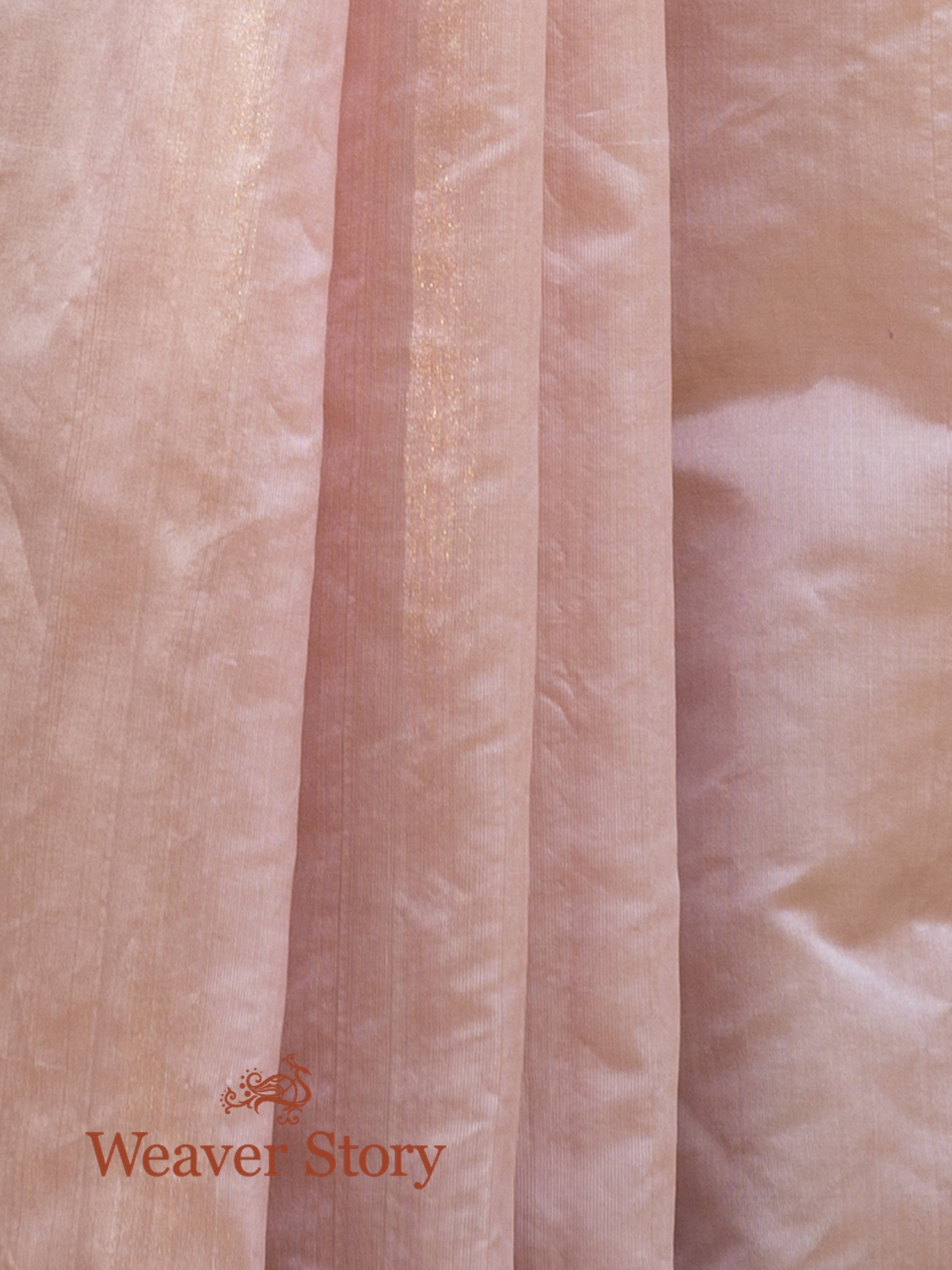 Handwoven_Peach_Tissue_Plain_Chanderi_Saree_WeaverStory_05
