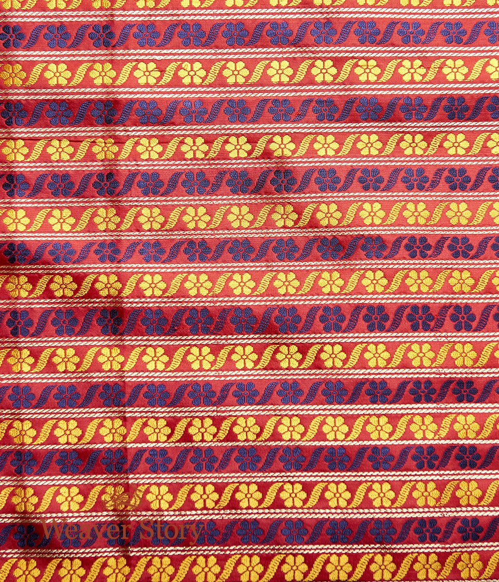 Handwoven_Red_Plain_Katan_Saree_with_Ornamental_Border_WeaverStory_05